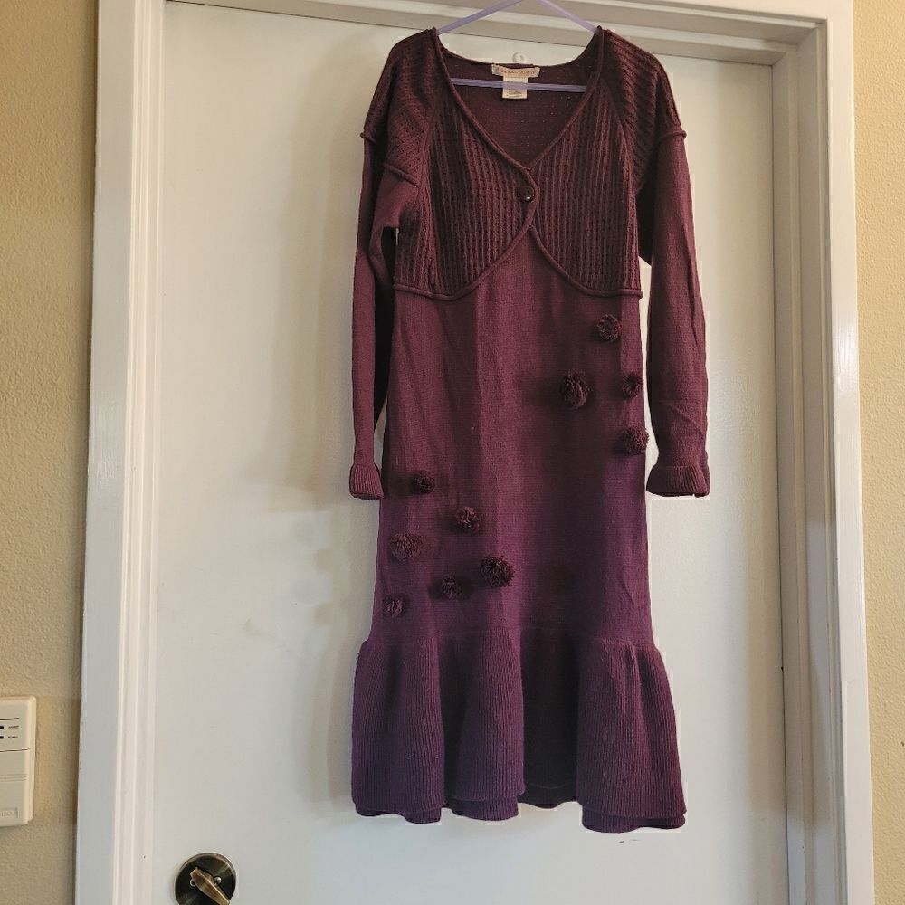 Deux par deux purple pom pom sweater dress